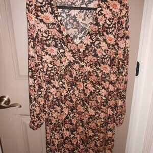 Women Knox Rose Black Floral Print Dress, XL, "V" Neck, LS